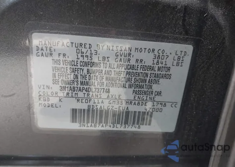 2013 Nissan Sentra Sl from USA, damaged, VIN 3N1AB7AP4DL737748